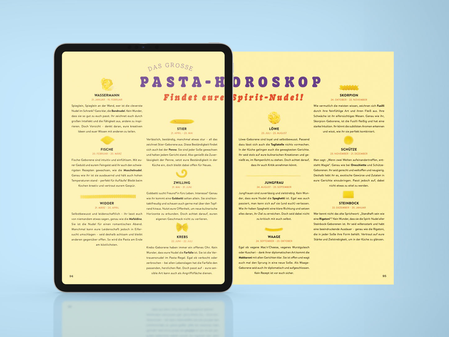 Innenseite des E-Books ‚Pasta Guide‘ zum Thema Pasta Horoskop