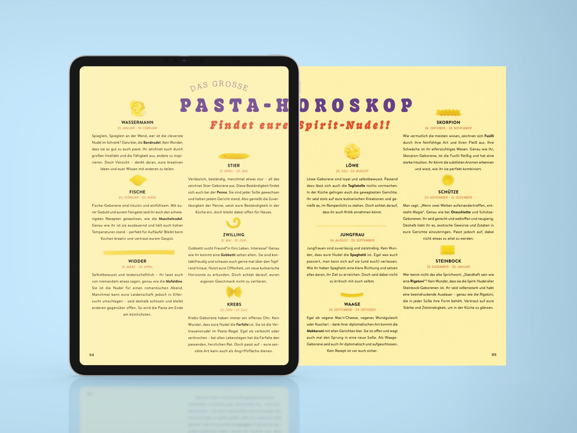 Innenseite des E-Books ‚Pasta Guide‘ zum Thema Pasta Horoskop