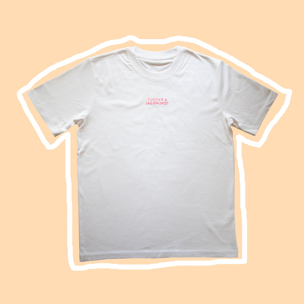 Weißes Shirt mit rosa Schriftzug